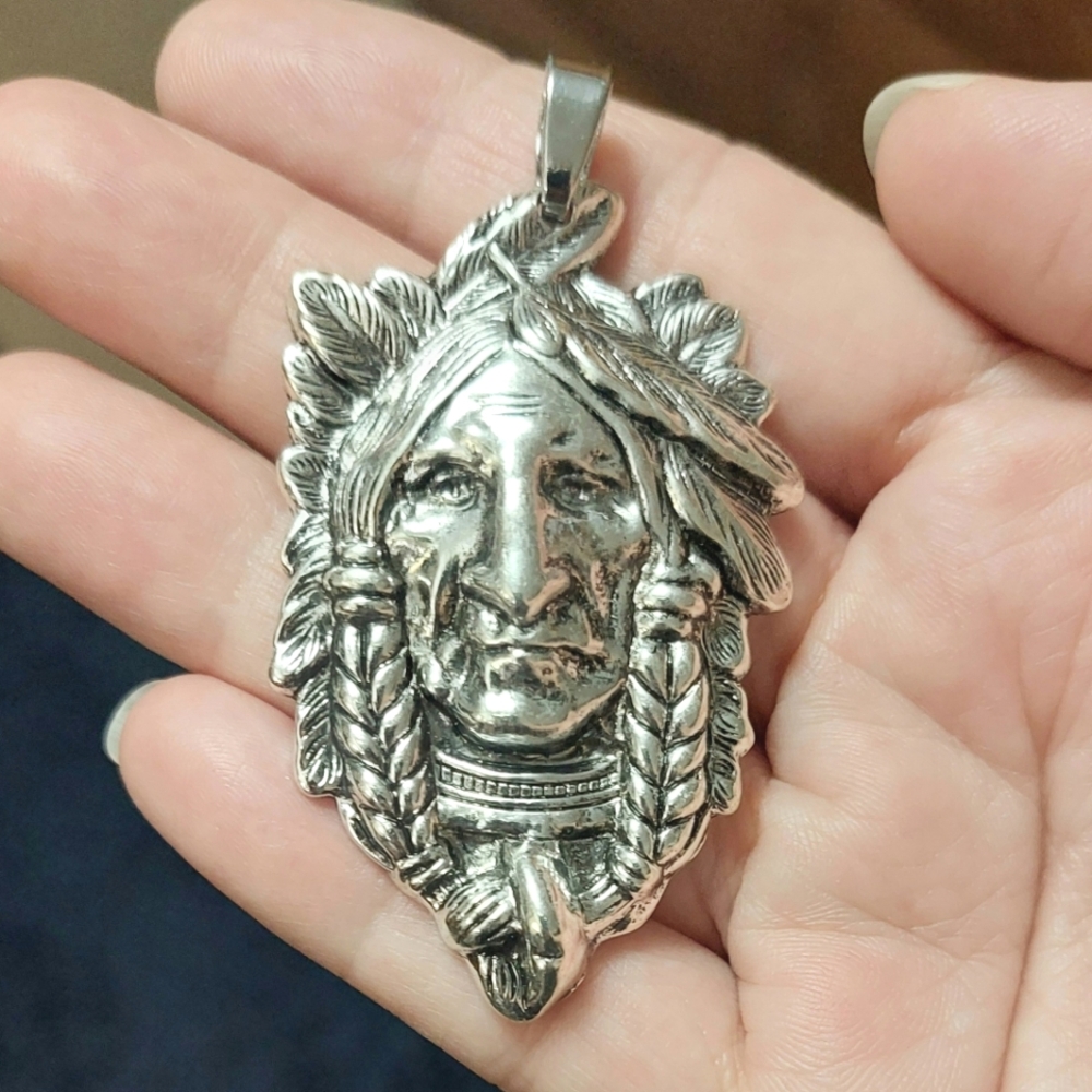 Chief Indian Native Tribal Charm Necklace Pendant - Mens Womens Jewelry